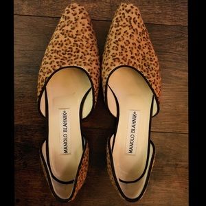 Manolo Blahnik suede leopard print flats